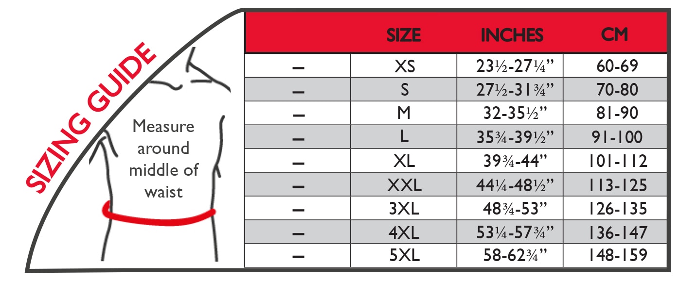 Back Support Belt Size Chart